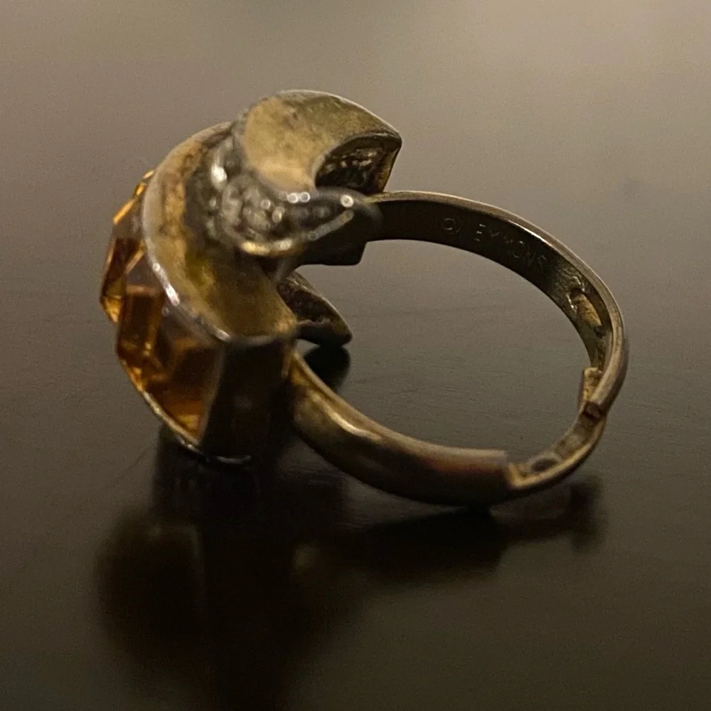 Vintage EMMONS Mid-Century Citrine Crystal Cocktail Ring | Adjustable (Sz 5–7)